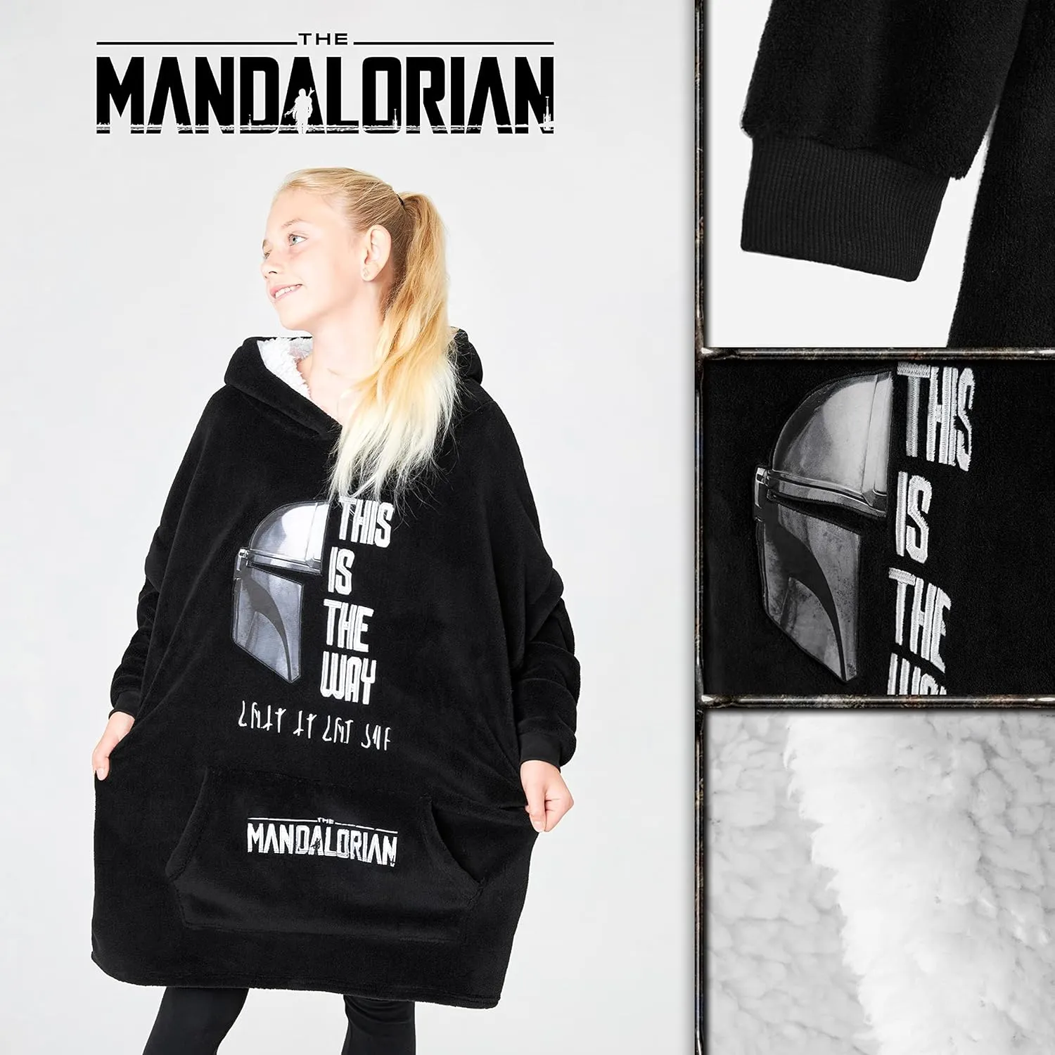 Disney The Mandalorian Blanket Hoodie for Boys Teens, Baby Yoda Fleece Wearable Blanket (Black)