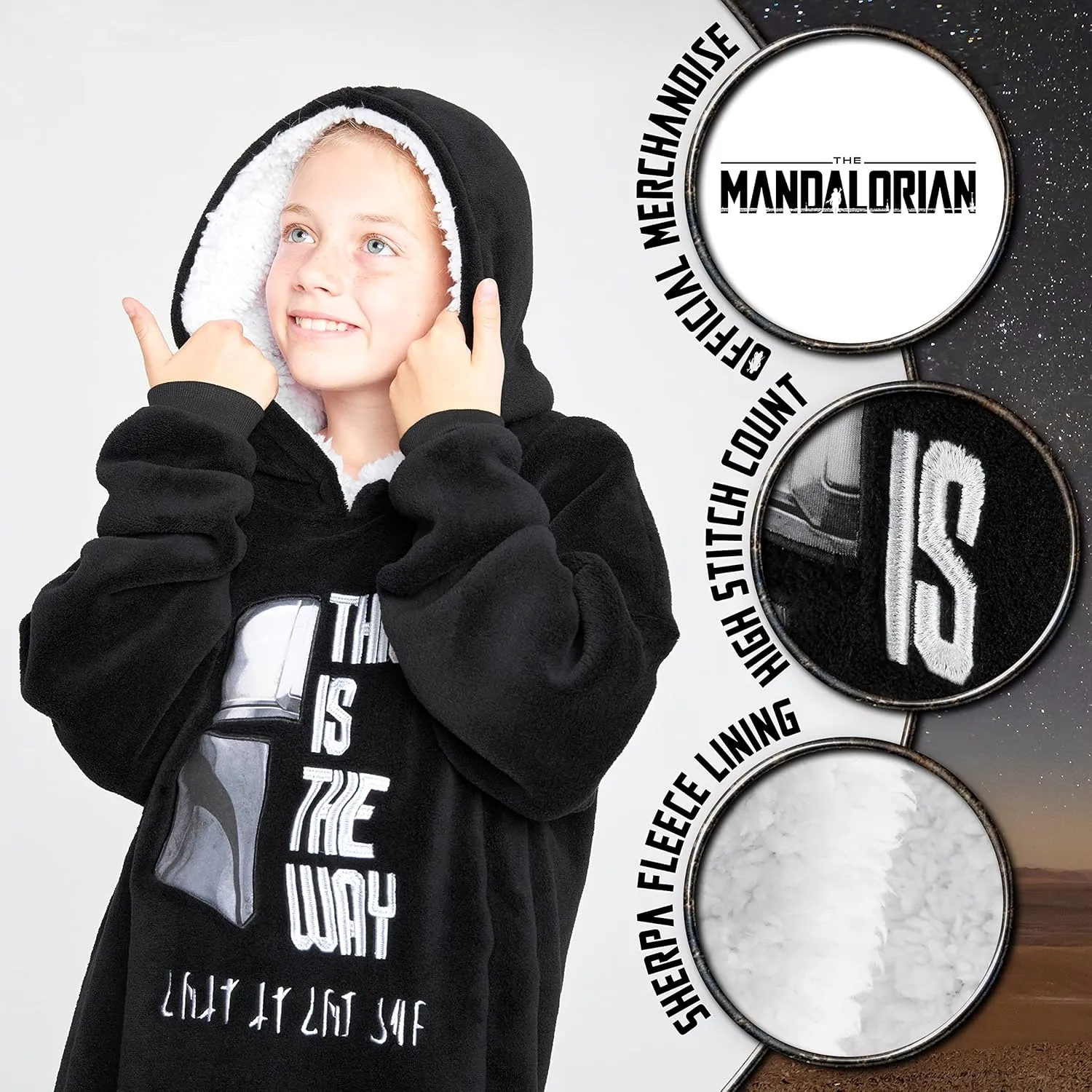 Disney The Mandalorian Blanket Hoodie for Boys Teens, Baby Yoda Fleece Wearable Blanket (Black)
