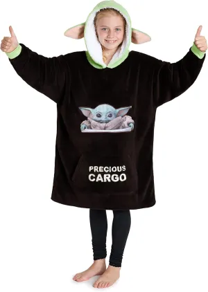 Disney The Mandalorian Blanket Hoodie for Boys Teens, Baby Yoda Fleece Wearable Blanket (Brown/Green)