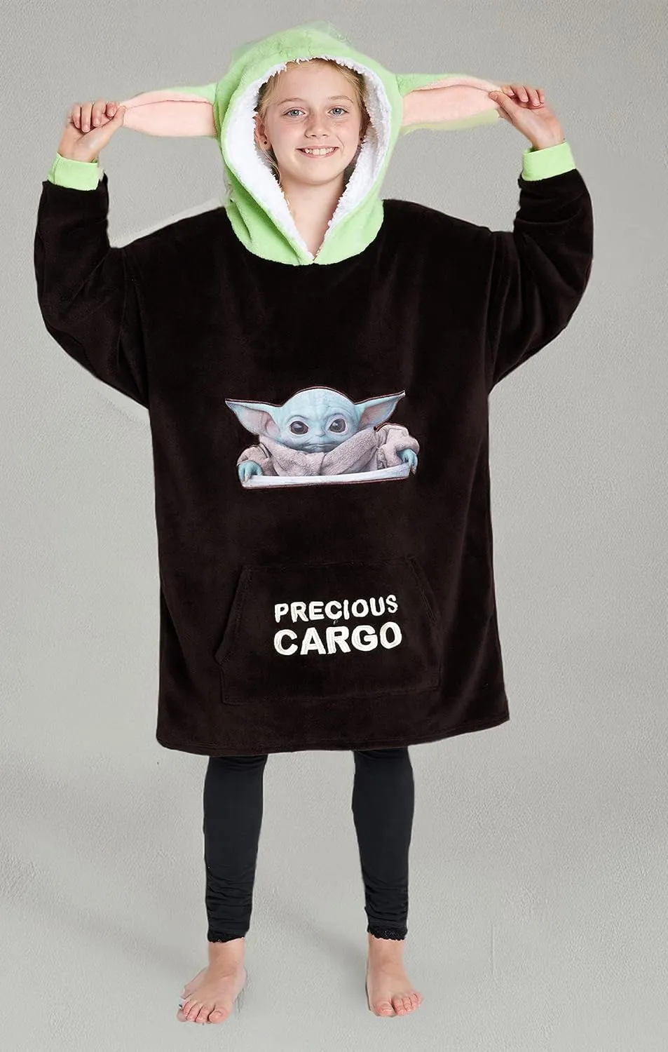 Disney The Mandalorian Blanket Hoodie for Boys Teens, Baby Yoda Fleece Wearable Blanket (Brown/Green)