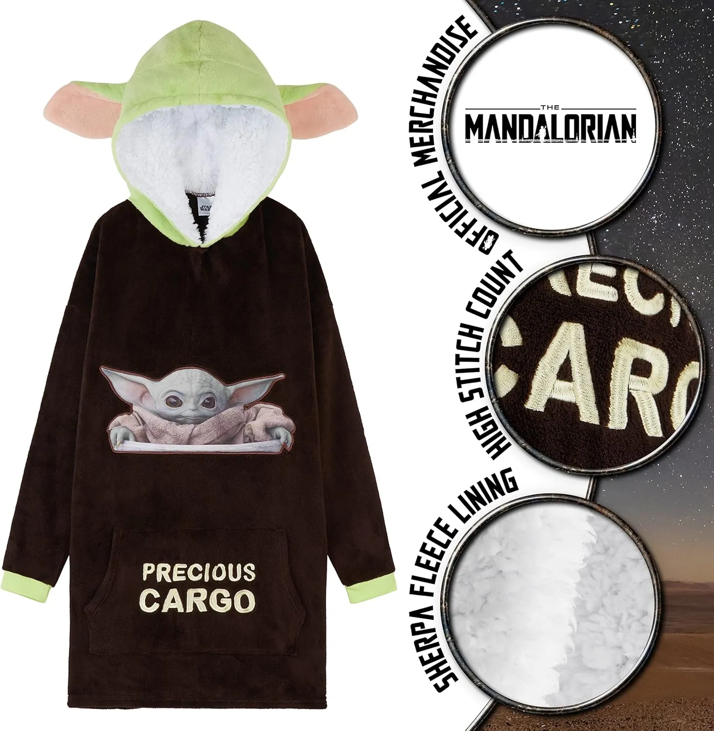 Disney The Mandalorian Blanket Hoodie for Boys Teens, Baby Yoda Fleece Wearable Blanket (Brown/Green)