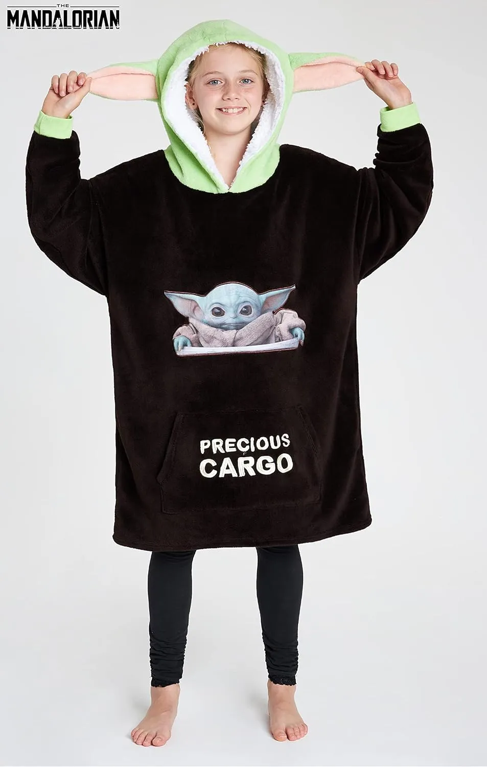 Disney The Mandalorian Blanket Hoodie for Boys Teens, Baby Yoda Fleece Wearable Blanket (Brown/Green)