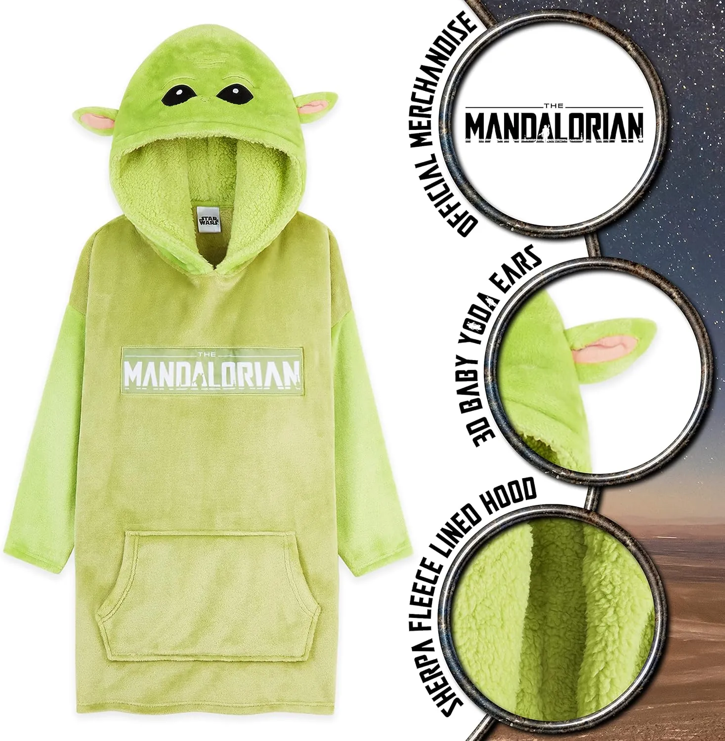 Disney The Mandalorian Blanket Hoodie for Boys Teens, Baby Yoda Fleece Wearable Blanket (Green)