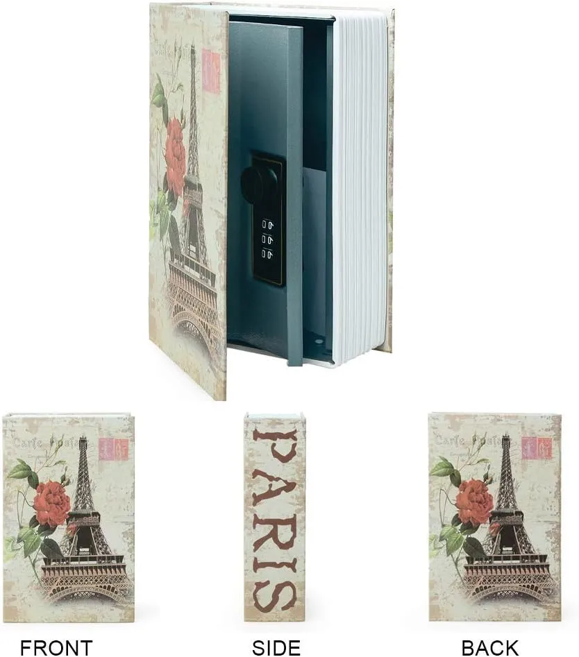 Diversion Book Safe Storage Box (9.5"×6"×2.2"), Dictionary Secret Safe Can with Security Combination Lock, Diversion Book Hidden Safe (Paris,Combination)