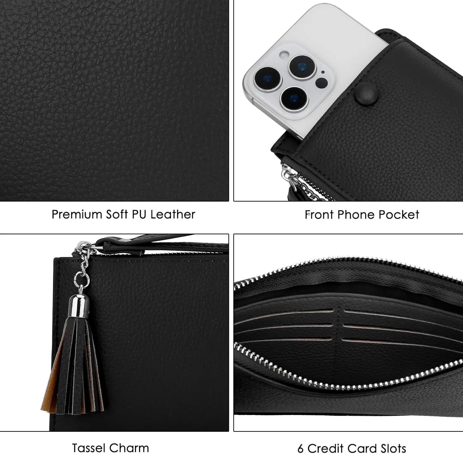 DOB SECHS Small Leather Wristlet Wallet for Women Women's Clutch Handbags Purses Cell Phone Pocket Pouch Bags with Card Slots