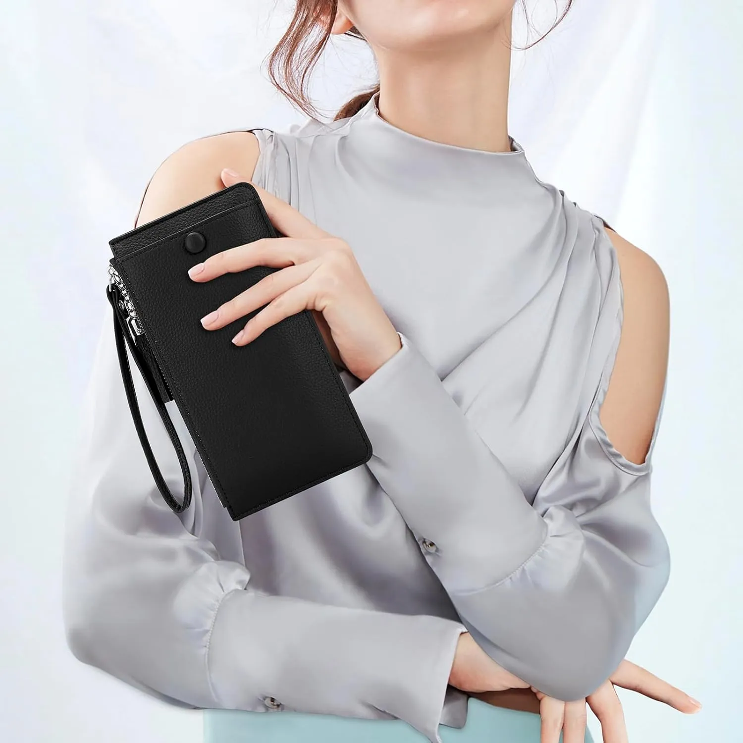 DOB SECHS Small Leather Wristlet Wallet for Women Women's Clutch Handbags Purses Cell Phone Pocket Pouch Bags with Card Slots