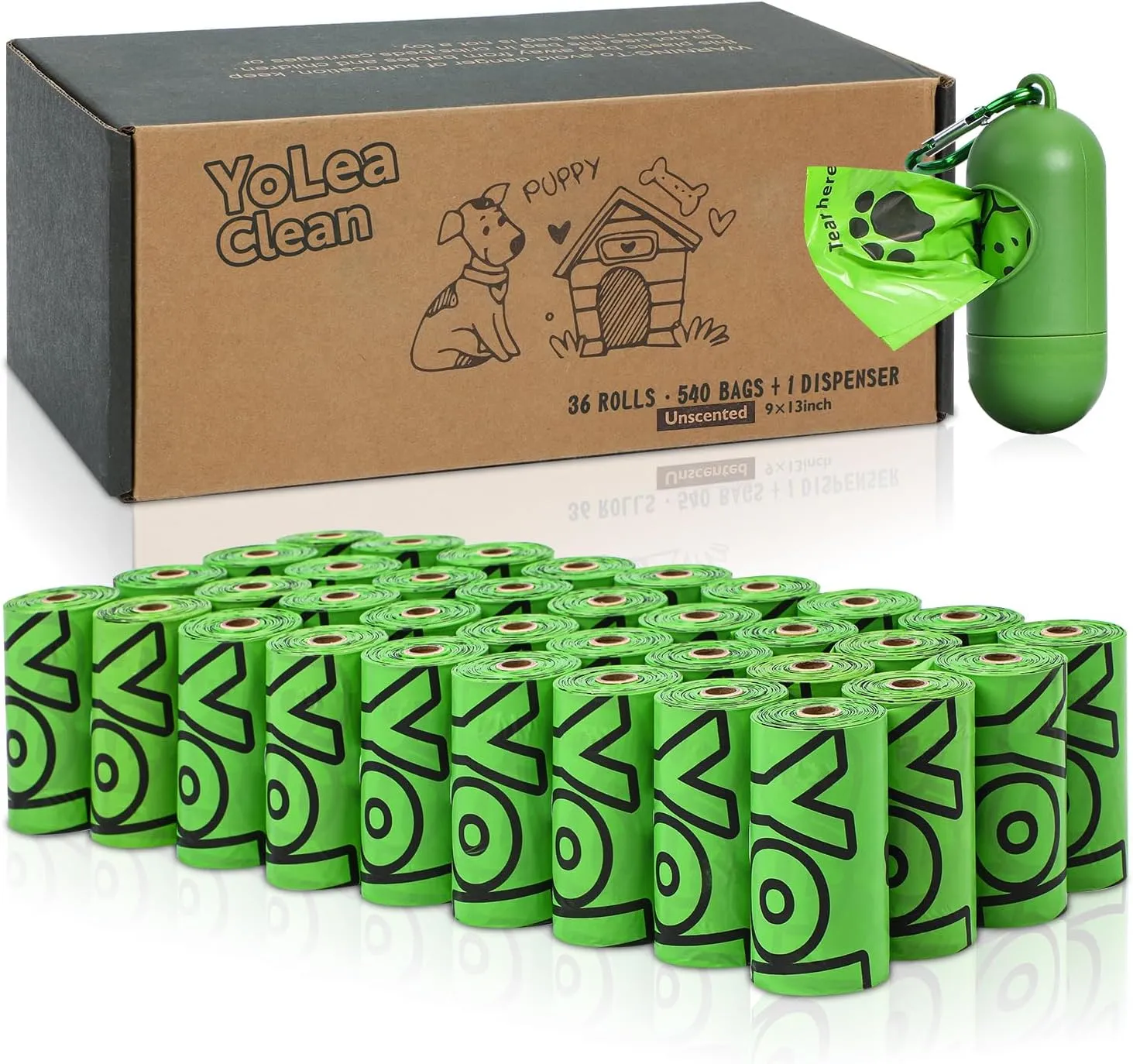 Dog Poop Bags, Unscented Poop Bags Rolls with Dispenser, Heavy Duty, Extra Thick, Leak Proof, Eco-Friendly Pet Waste Bags, 540 Count