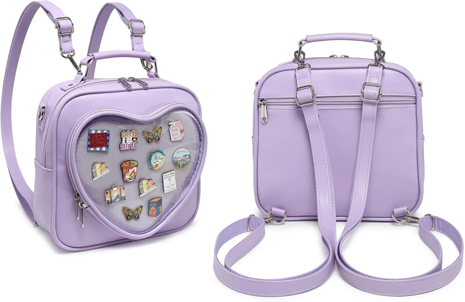 Dopamine Color Ita Bag Multi-Purpose Backpack Crossbody Satchel Heart Purse Kawaii Pin Display