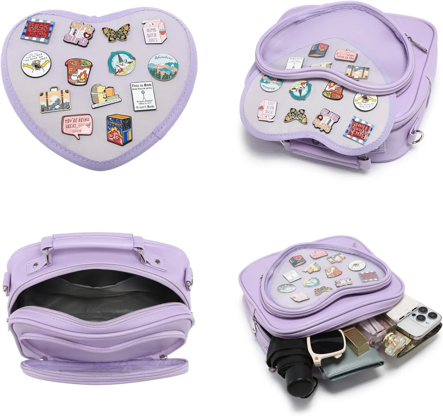 Dopamine Color Ita Bag Multi-Purpose Backpack Crossbody Satchel Heart Purse Kawaii Pin Display