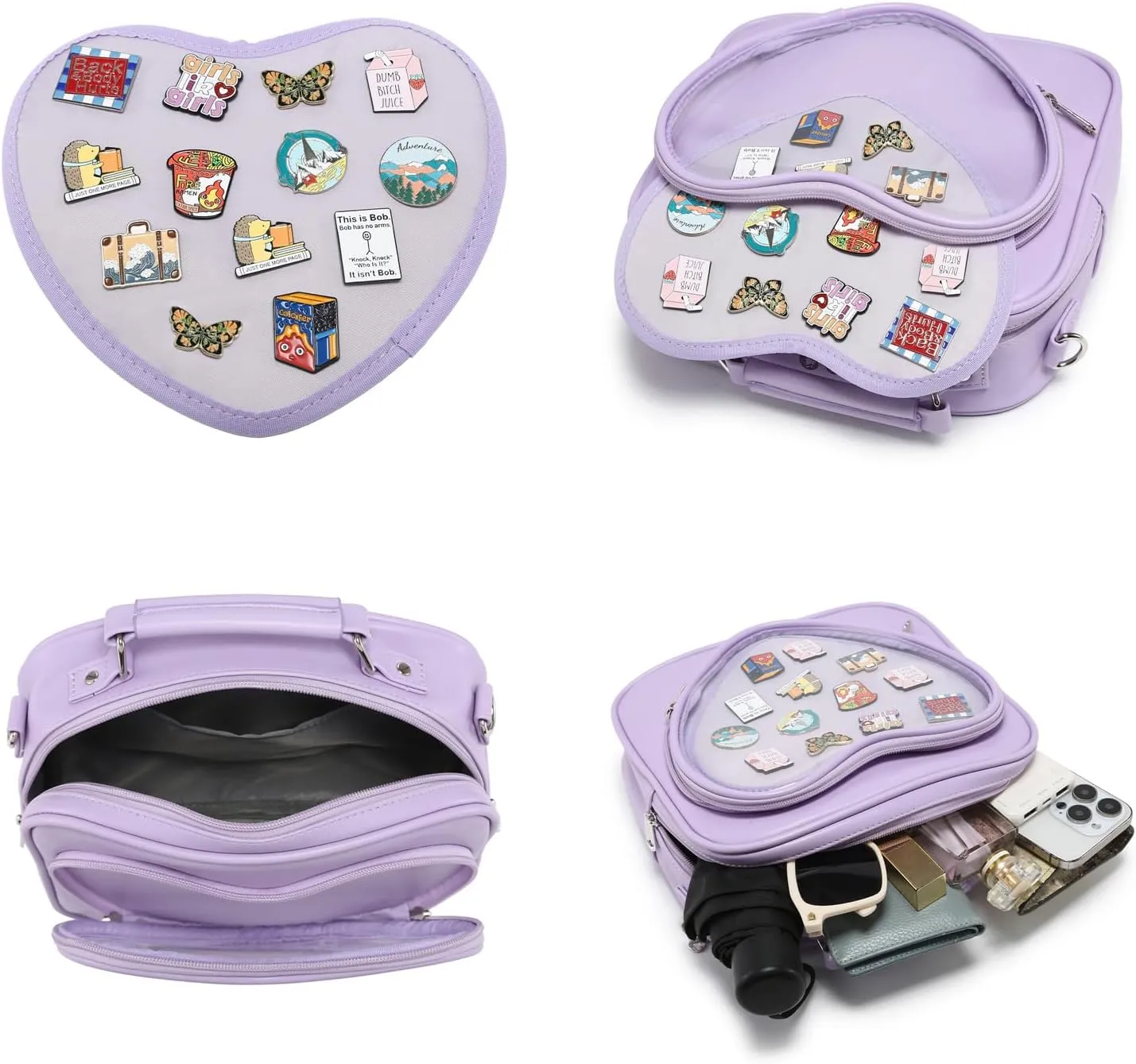 Dopamine Color Ita Bag Multi-Purpose Backpack Crossbody Satchel Heart Purse Kawaii Pin Display