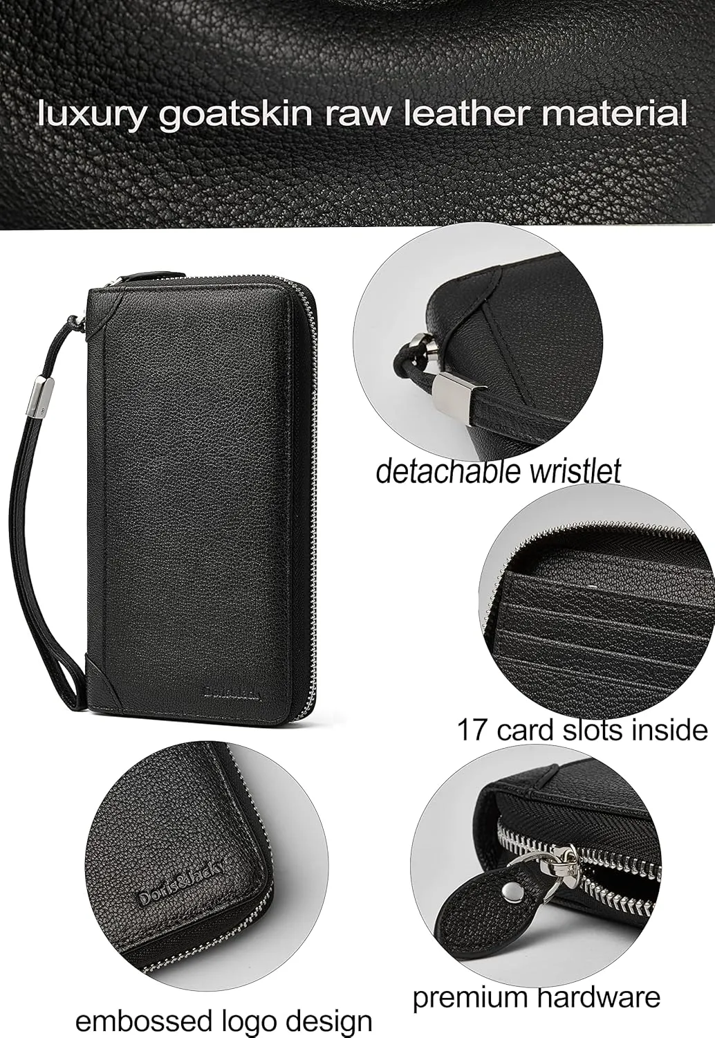 DORIS&JACKY Women Leather Wallet Rfid Blocking Large Capacity Zipper Around Travel Wristlet Bags