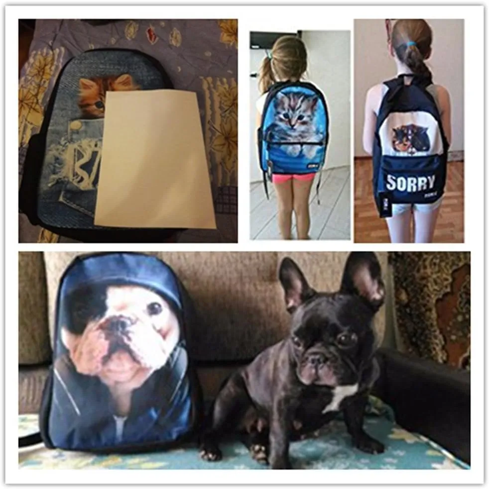 Dreaweet 3D Denim Pomeranian Backpacks for Kids Cute School Bags with Side Pocket Design Toddler Children Bookbag Teen Rucksack Travel Holiday Satchel
