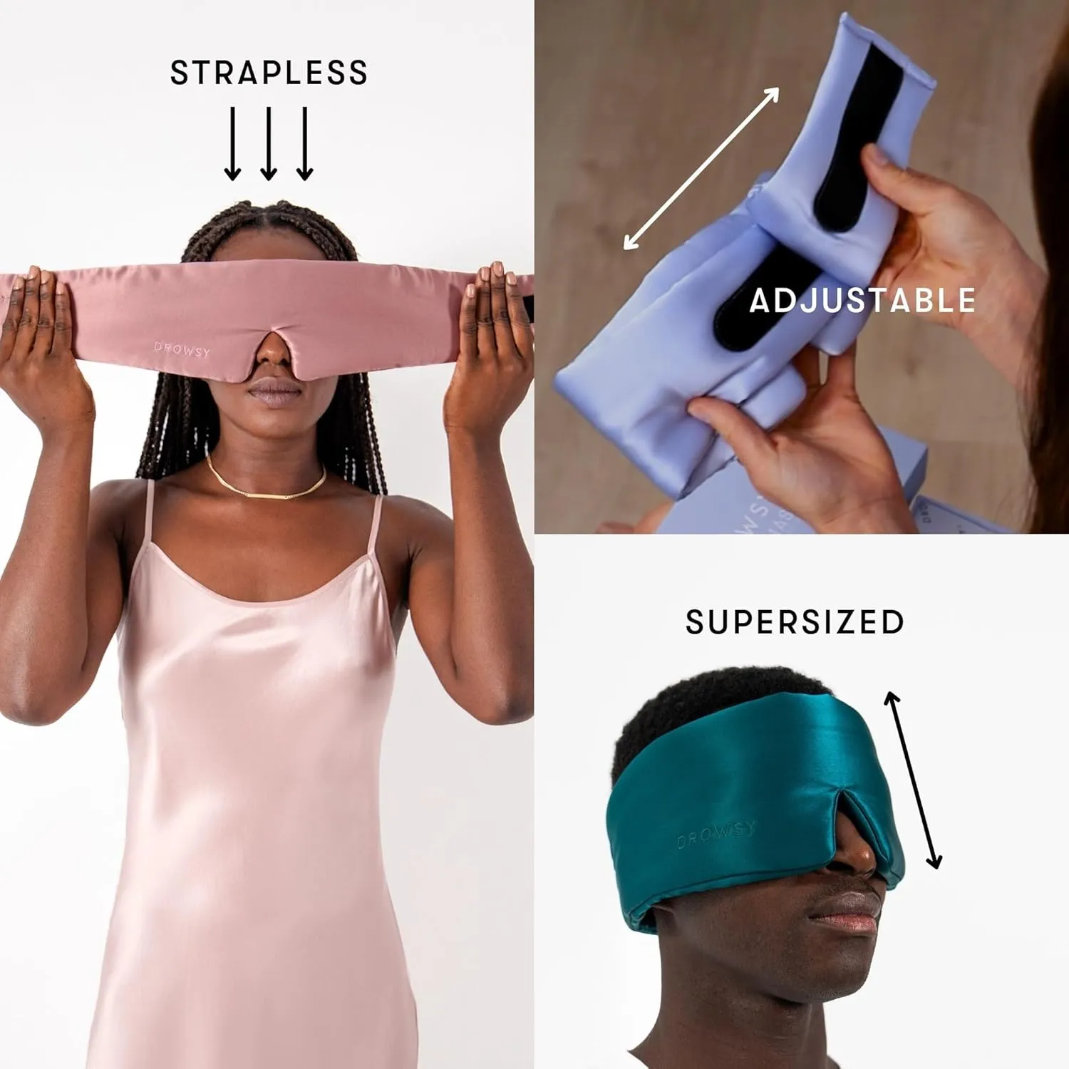 DROWSY Silk Sleep Mask. Face-Hugging, Padded Silk Cocoon for Luxury Sleep in Total Darkness. (Cosmic Energy)