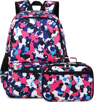 DSIUE Kids Backpack for School Boys Girls Backpacks Camo Bookbag for Elementary Middle School Bags with Lunch Box