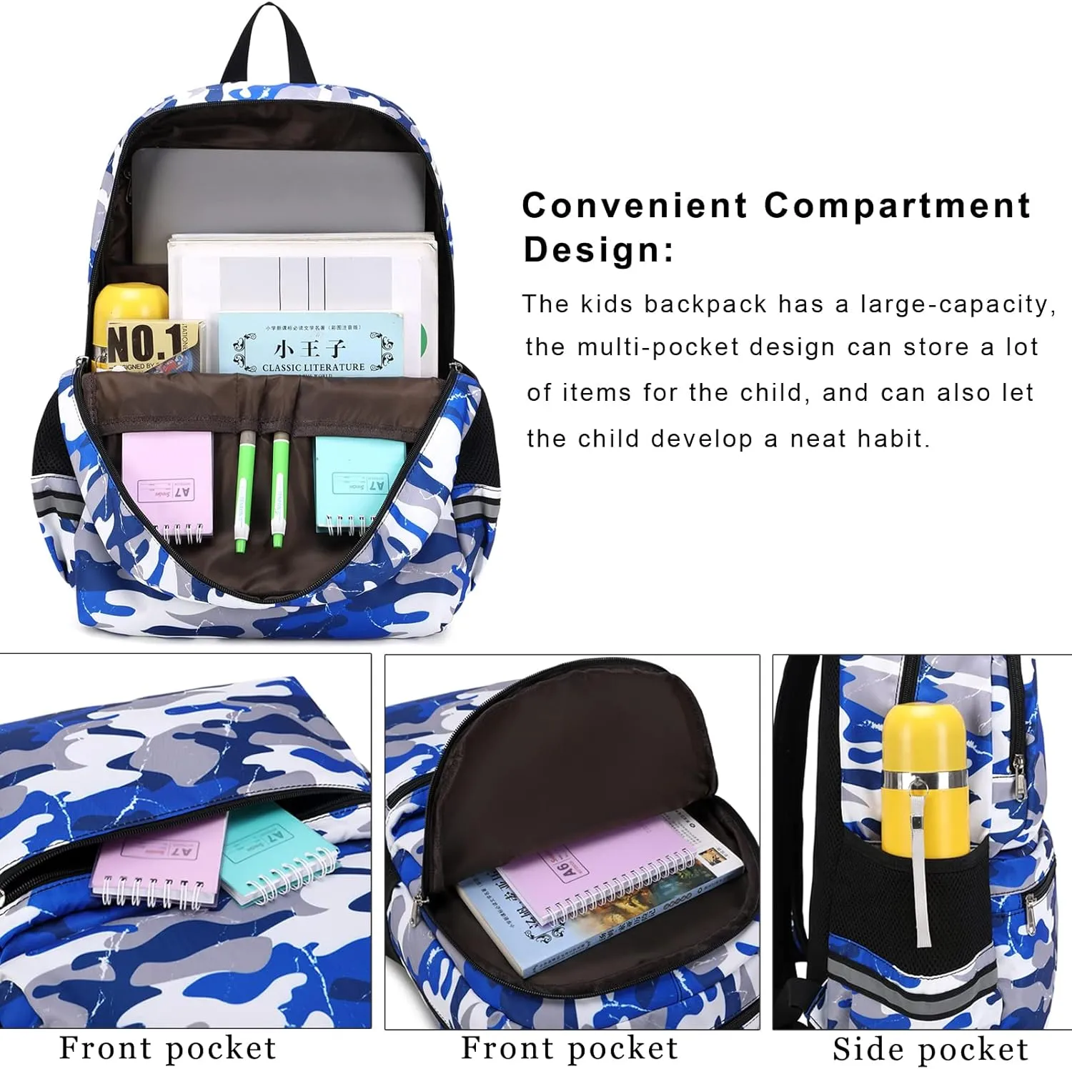 DSIUE Kids Backpack for School Boys Girls Backpacks Camo Bookbag for Elementary Middle School Bags with Lunch Box