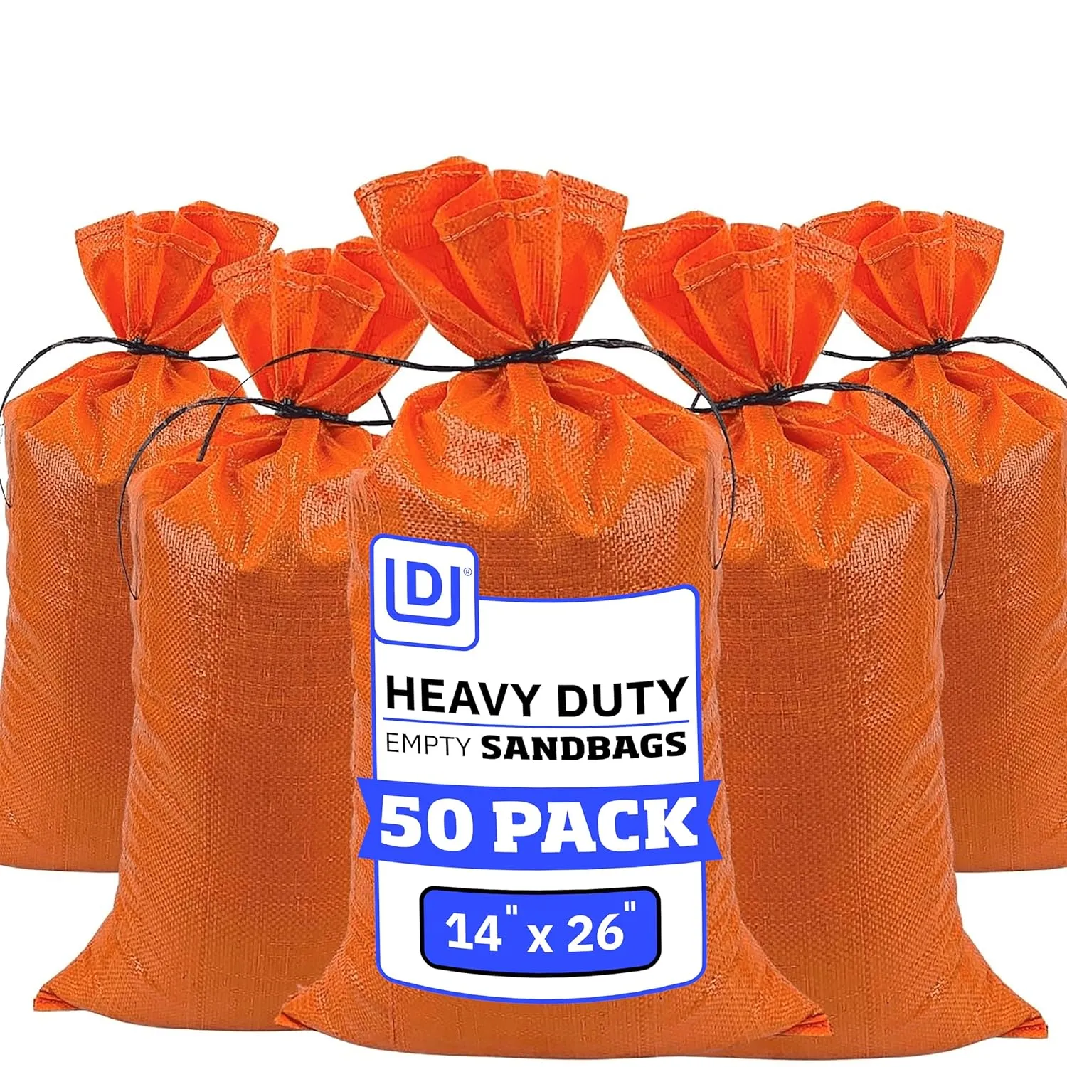 DURASACK Heavy Duty Sand Bags with Tie Strings Empty Woven Polypropylene Sand-Bags for Flood Control with 1600 Hours of UV Protection, 50 lbs Capacity, 14x26 inches, Orange, Pack of 50