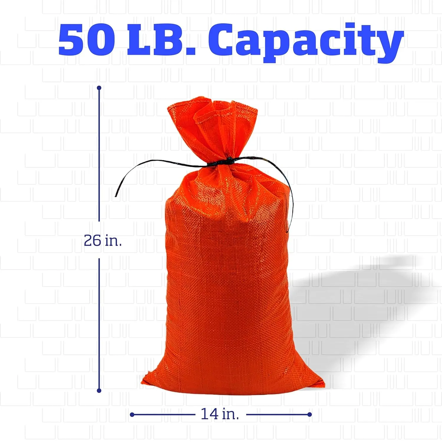 DURASACK Heavy Duty Sand Bags with Tie Strings Empty Woven Polypropylene Sand-Bags for Flood Control with 1600 Hours of UV Protection, 50 lbs Capacity, 14x26 inches, Orange, Pack of 50