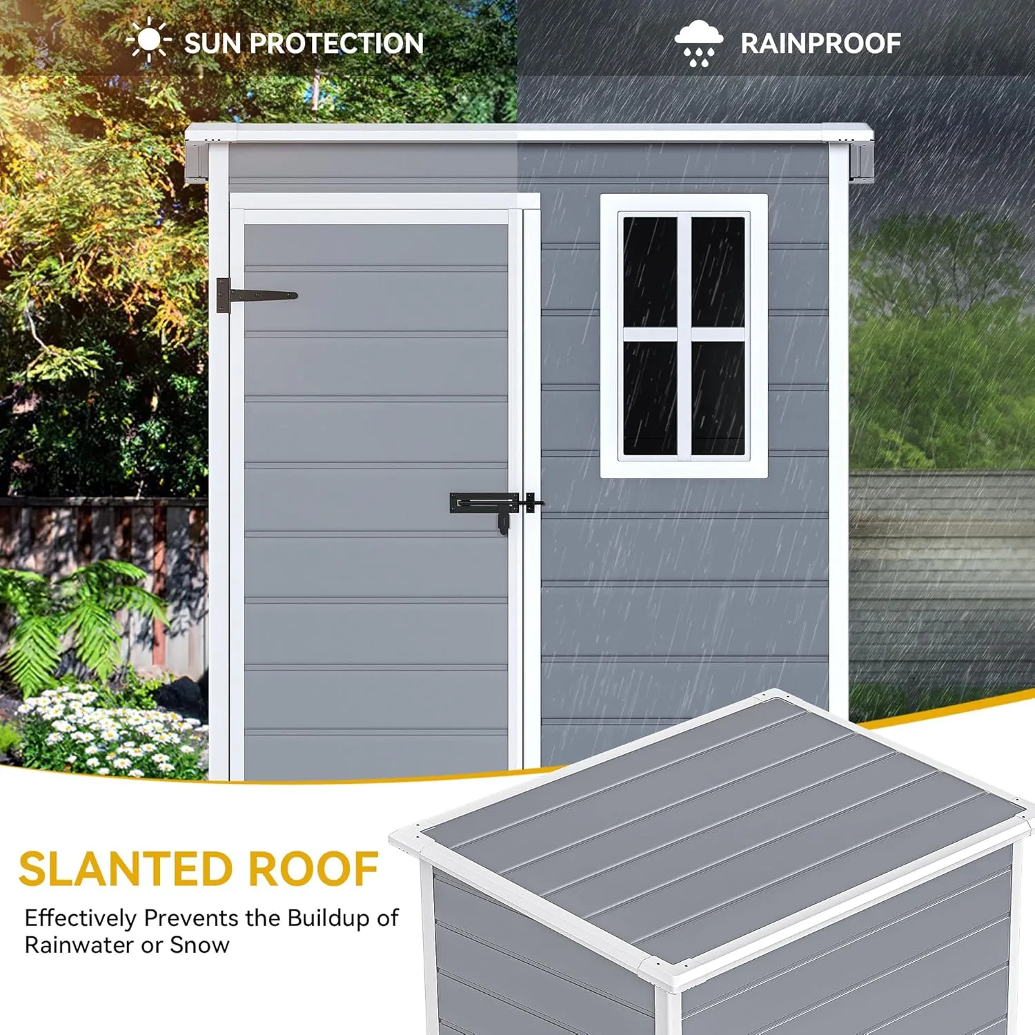 DWVO 5x3 FT Outdoor Storage Shed with Reinforced Floor, All-Weather Resin Storage Shed with Lockable Door & Window, Waterproof Plastic Tool Storage for Garden, Backyard, Patio, Lawn