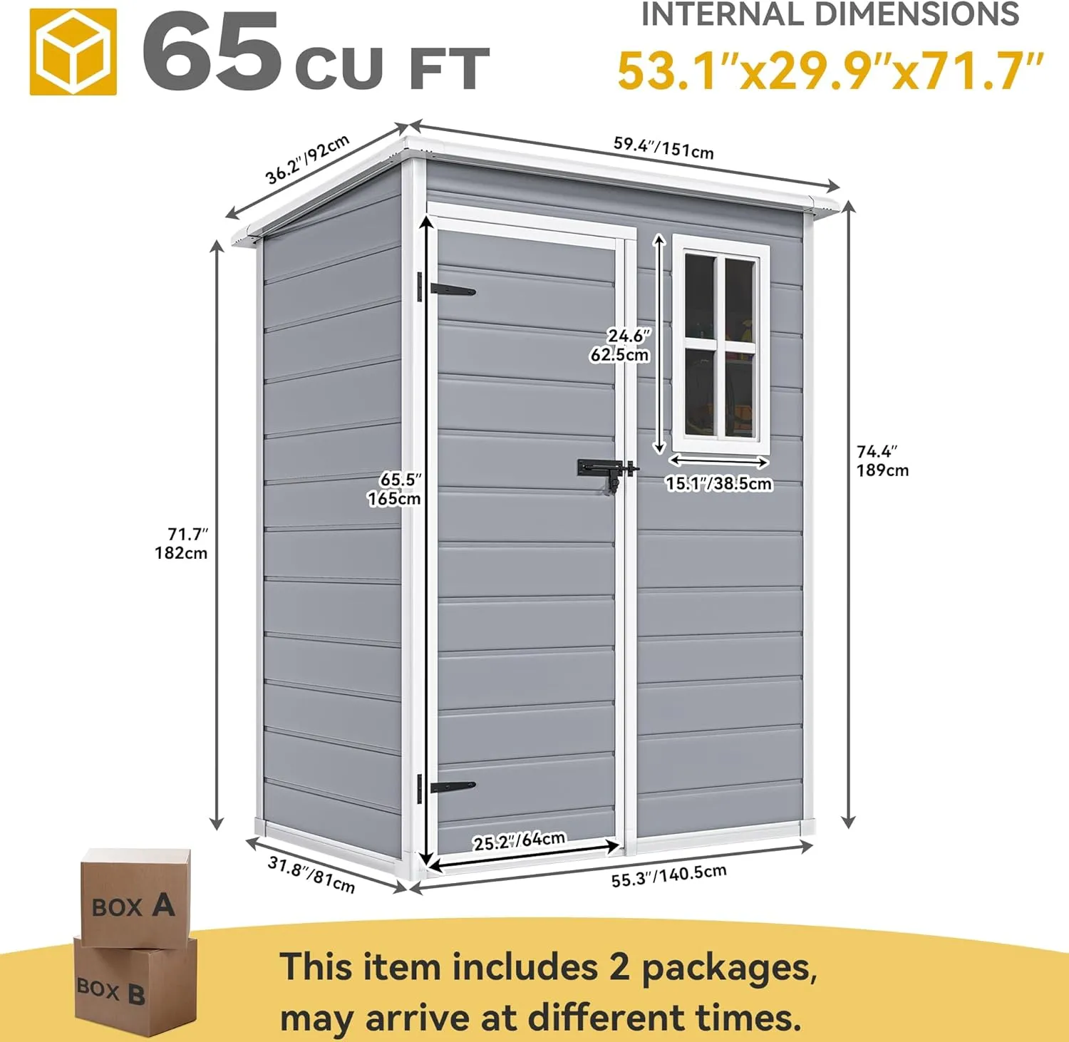 DWVO 5x3 FT Outdoor Storage Shed with Reinforced Floor, All-Weather Resin Storage Shed with Lockable Door & Window, Waterproof Plastic Tool Storage for Garden, Backyard, Patio, Lawn
