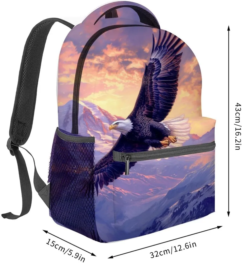 Eagle Mountain Pattern Backpack Travel Backpacks Laptop Rucksack,School Bookbag for Women Kids Boys Girls,Bald Eagle Back Pack Accessories Bags,Ideal Gifts for Work, Outdoor Adventures