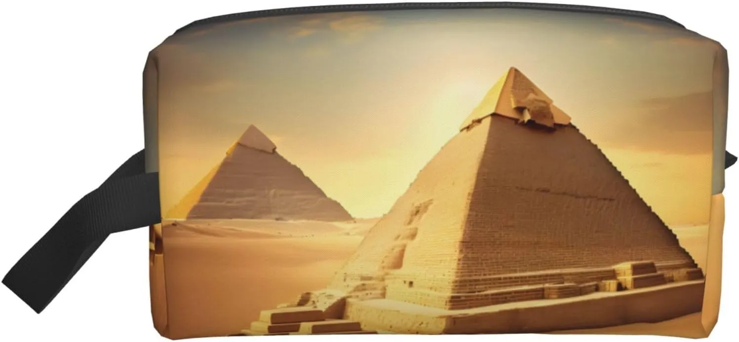 Egyptian Pyramid in Desert Print Toiletries Makeup and Daily Essentials Large Capacity Zippered Storage Travel Bag