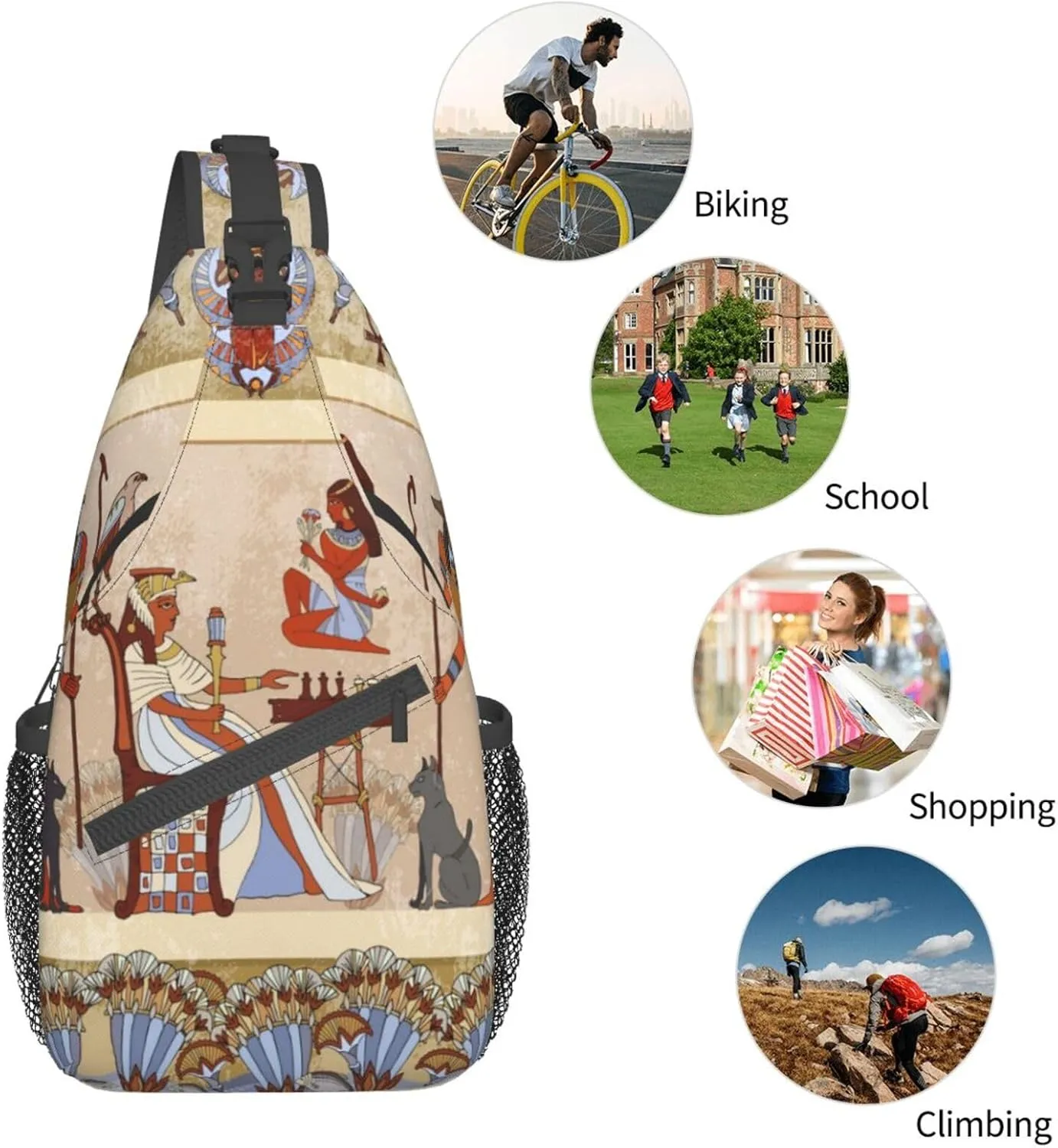 Egyptian Sling Backpack Chest Bag Crossbody Shoulder Bag Gym Cycling Travel Hiking Daypack For Men Women