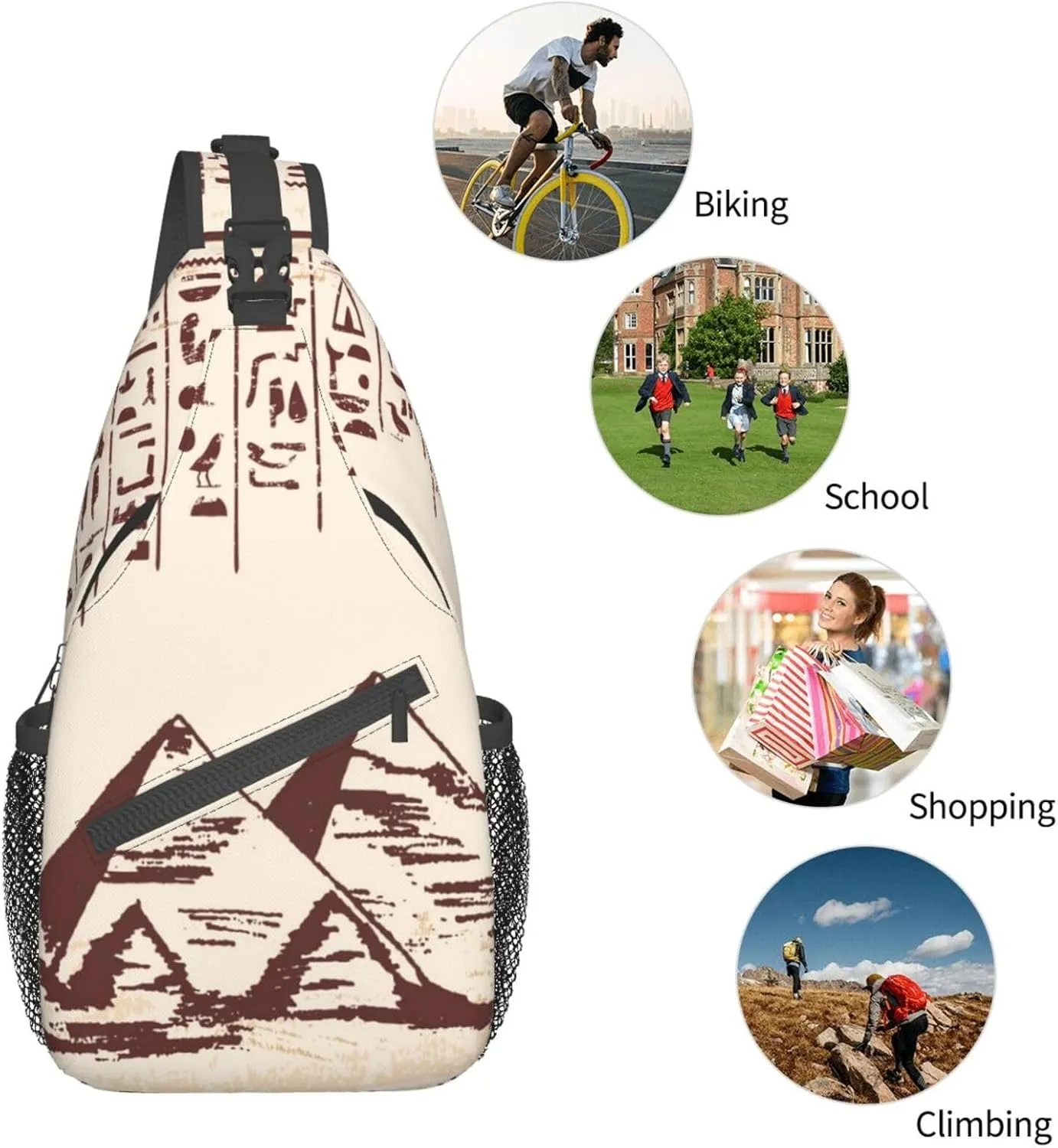 Egyptian Sling Backpack Chest Bag Crossbody Shoulder Bag Gym Cycling Travel Hiking Daypack For Men Women
