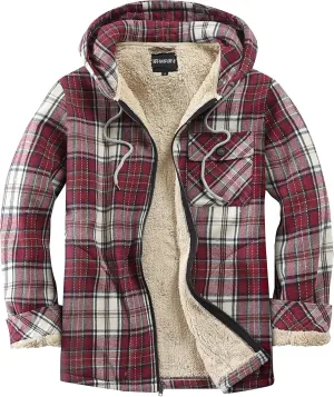 Elesuit Men's Full Zip Fleece Flannel Jackets Shirt Plaid Cotton Hoodies Soft Warm Coat for Men with Hood
