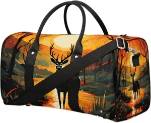 Elk Animal Travel Duffel bag for Men Women Weekender Overnight Bag Gym Bag Carry On Luggage Bags for Yoga Workout Sports