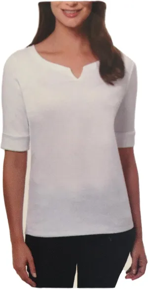 Ellen Tracy Pima Cotton/ Lycra V-Neck T Shirt With Cuff Sleeves (Large, White)
