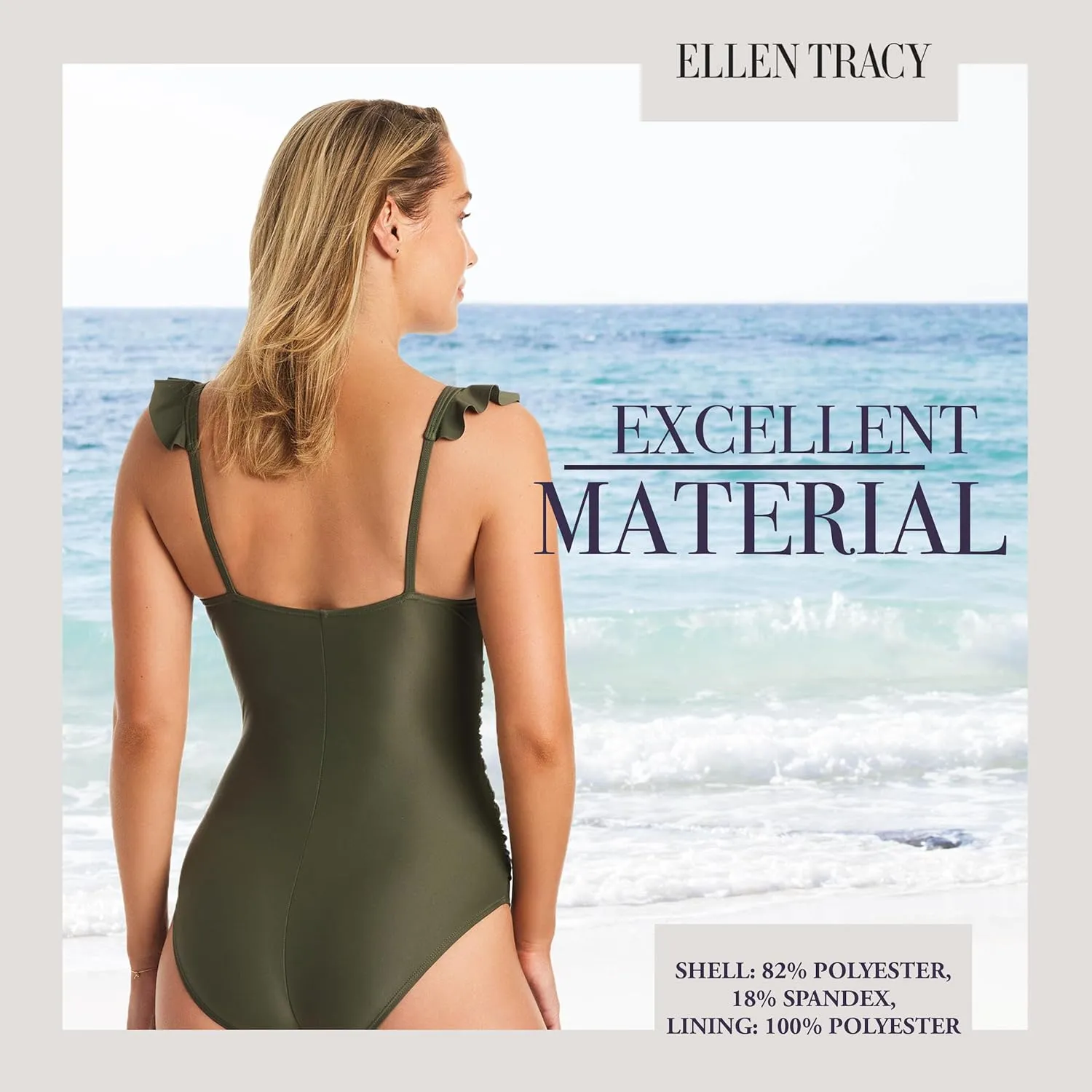 ELLEN TRACY Women's Mio One Piece Swimsuit - BathingSuit for Women with Ruffle Sleeves, Swimsuit for Ladies