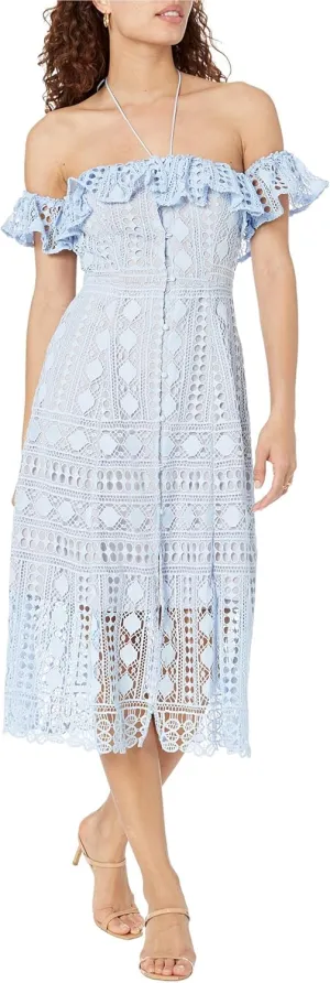 En Saison Womens Janelle Crochet Ruffled Midi Dress
