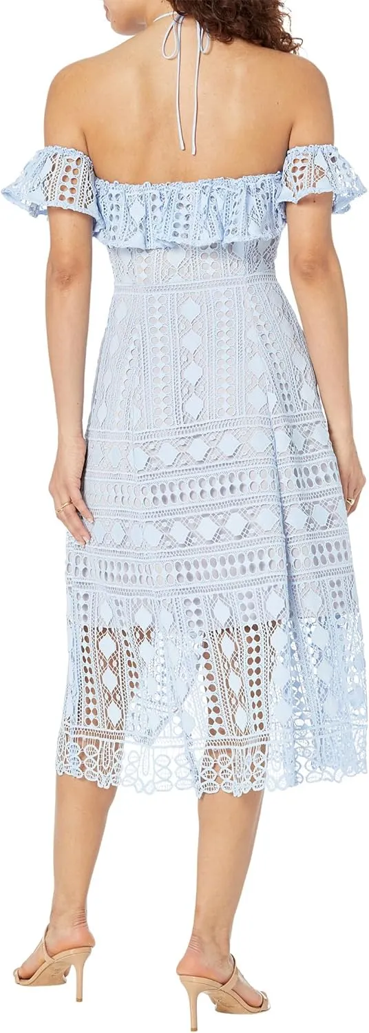 En Saison Womens Janelle Crochet Ruffled Midi Dress