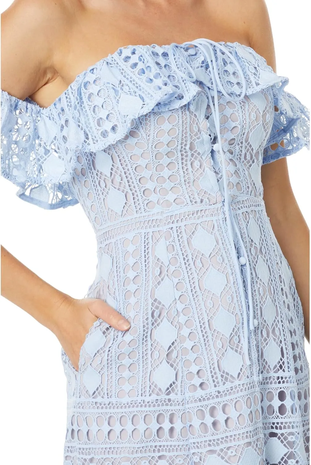 En Saison Womens Janelle Crochet Ruffled Midi Dress