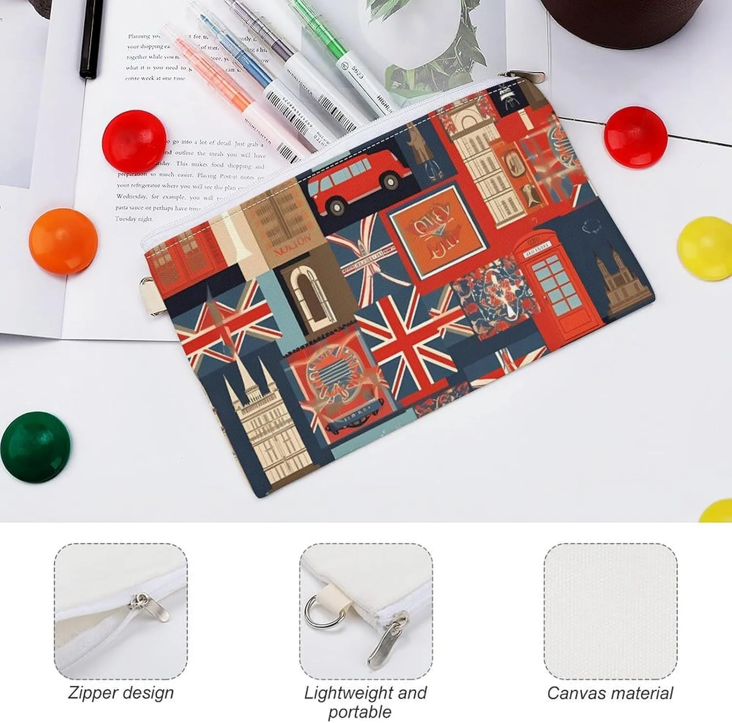 England Symbols Coin Purse Canvas Wallet Cute Change Purse Small Storage Bag with Zipper
