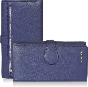ESTALON Leather Long Bifold Wallet for Women | RFID Blocking | 11 Card Organizer Slots | 3 ID Windows | Trendy Women's Travel Wallet | Ladies Clutch Purse | Gifts for Her | Mother's Day Gifts | Purple
