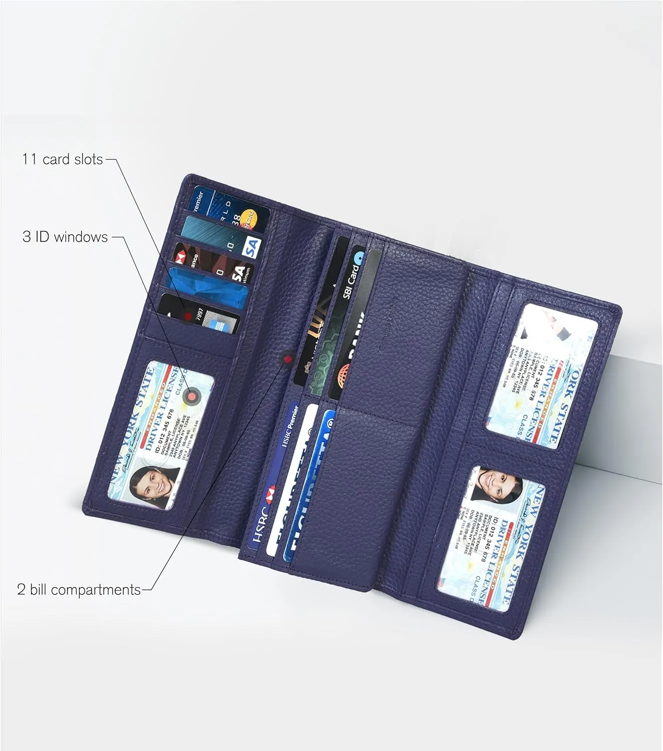 ESTALON Leather Long Bifold Wallet for Women | RFID Blocking | 11 Card Organizer Slots | 3 ID Windows | Trendy Women's Travel Wallet | Ladies Clutch Purse | Gifts for Her | Mother's Day Gifts | Purple