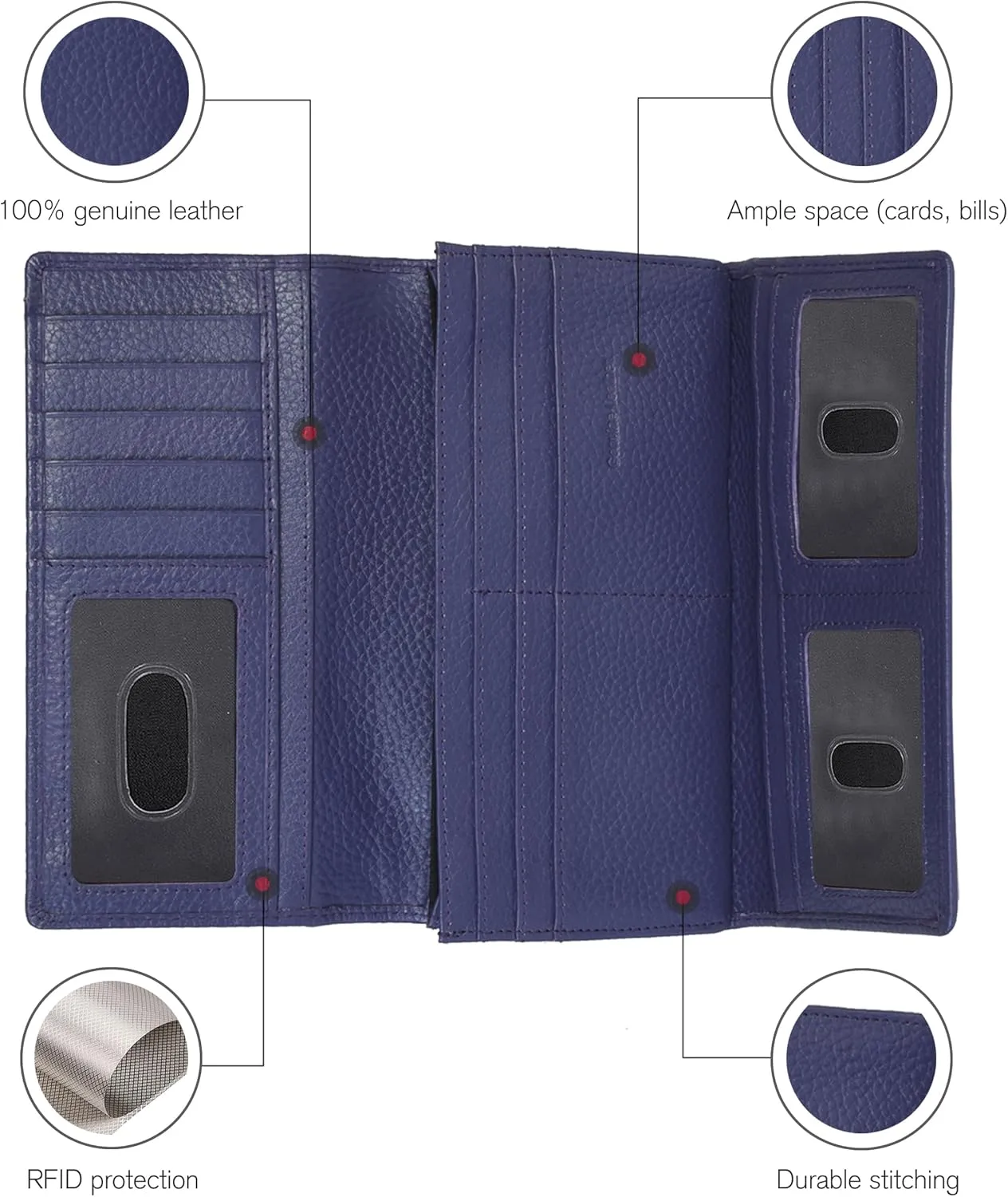 ESTALON Leather Long Bifold Wallet for Women | RFID Blocking | 11 Card Organizer Slots | 3 ID Windows | Trendy Women's Travel Wallet | Ladies Clutch Purse | Gifts for Her | Mother's Day Gifts | Purple