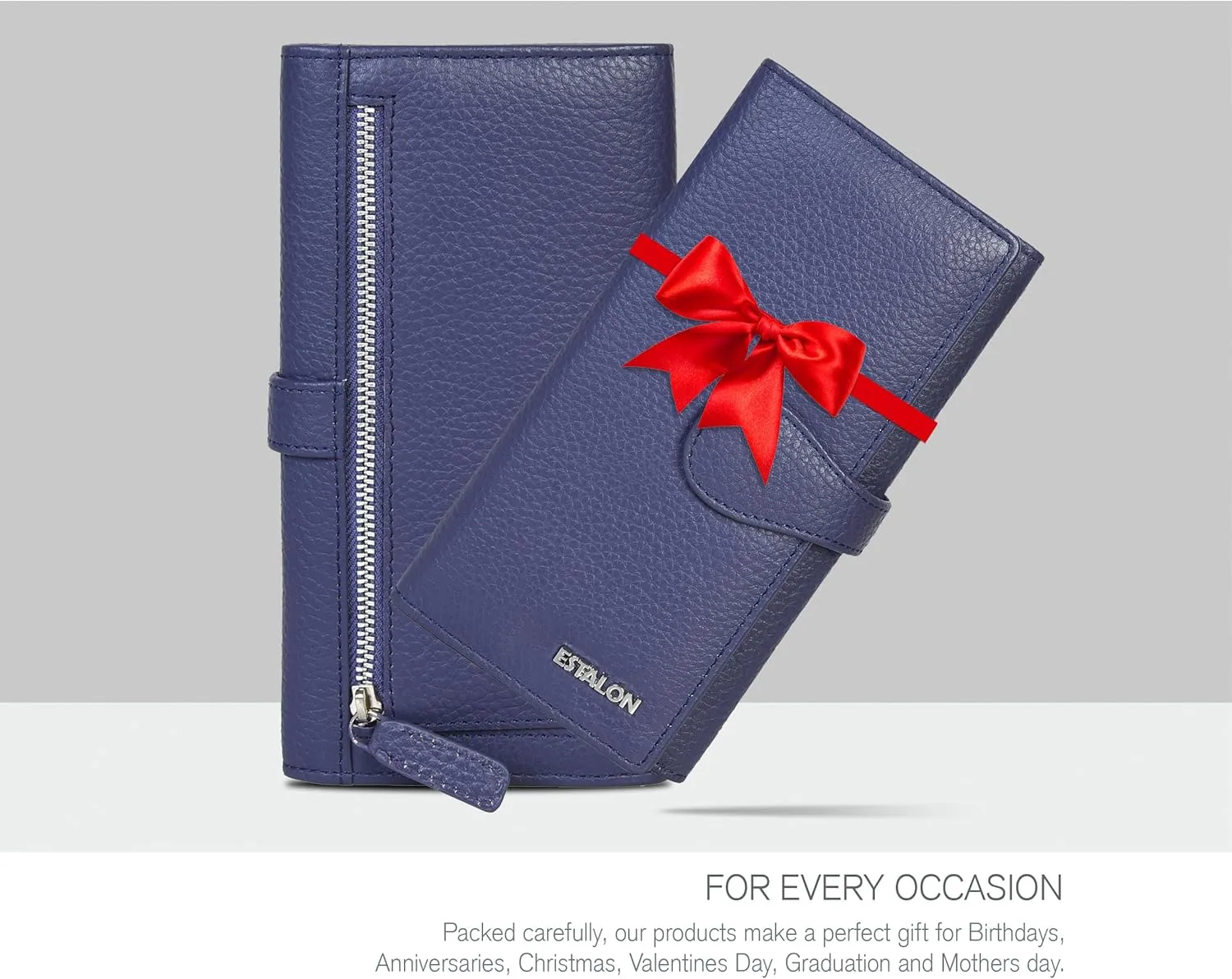 ESTALON Leather Long Bifold Wallet for Women | RFID Blocking | 11 Card Organizer Slots | 3 ID Windows | Trendy Women's Travel Wallet | Ladies Clutch Purse | Gifts for Her | Mother's Day Gifts | Purple