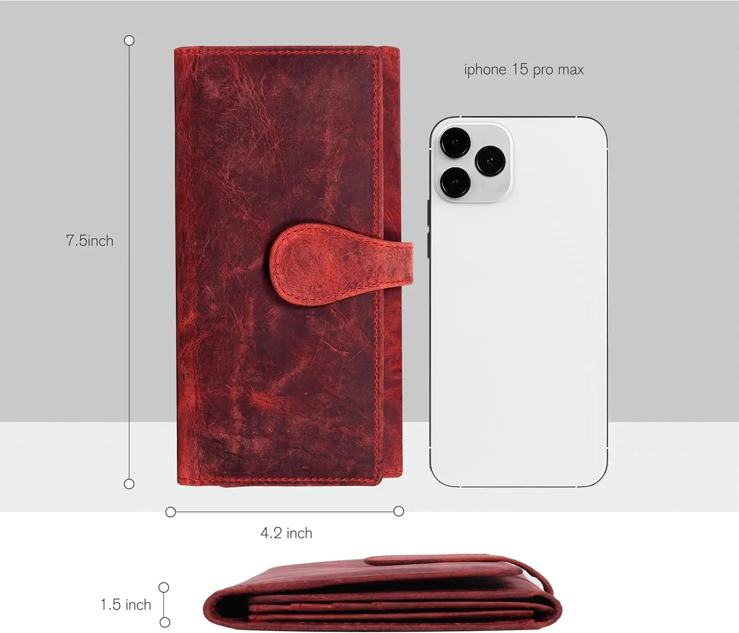 ESTALON Leather Long Bifold Wallet for Women | RFID Blocking | 11 Card Organizer Slots | 3 ID Windows | Trendy Women's Travel Wallet | Ladies Clutch Purse | Gifts for Her | Red Hunter