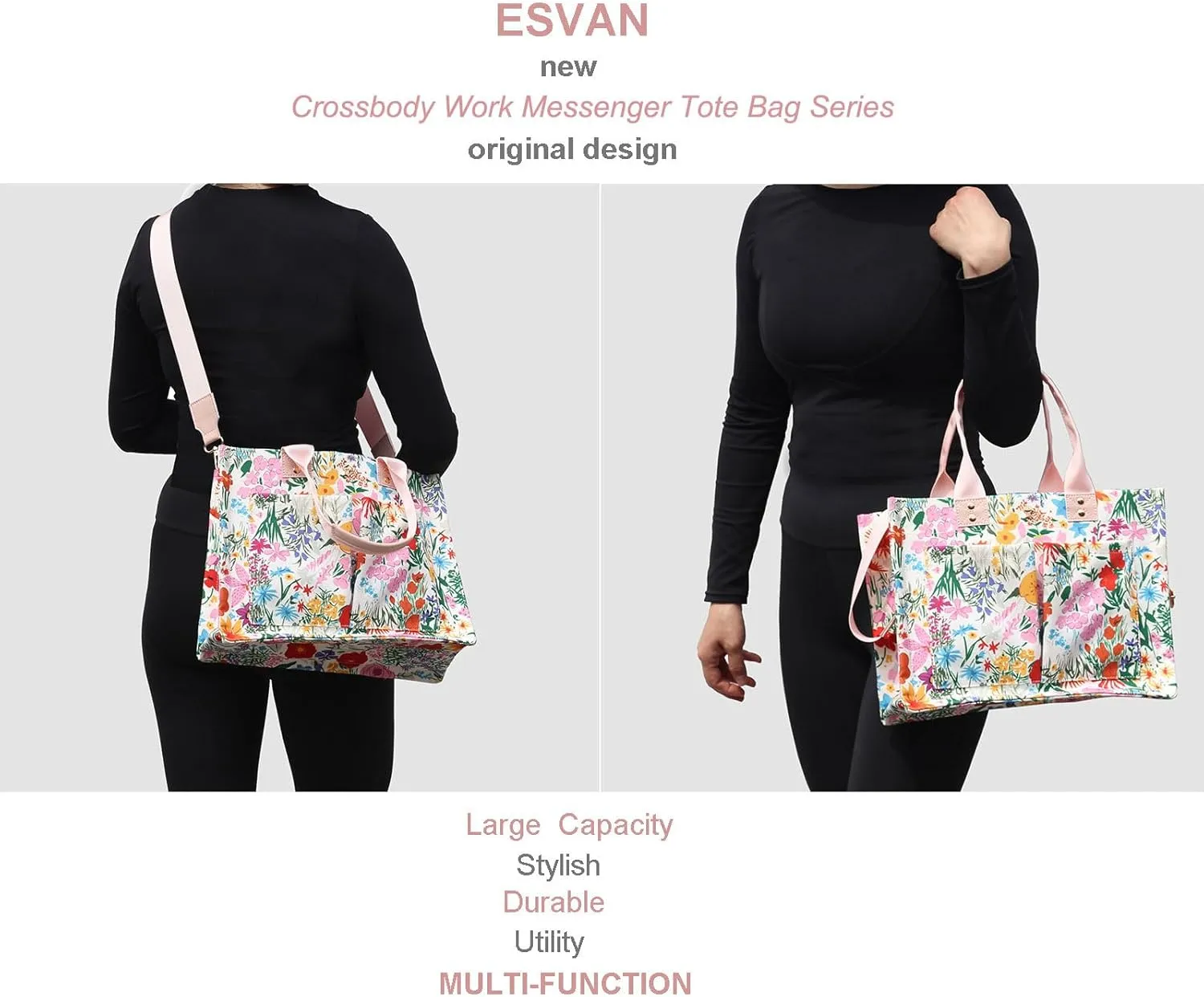 ESVAN Tote Bag for Women Purse Crossbody Bags for Work Diaper Travel Messenger Laptop Bag Handbags