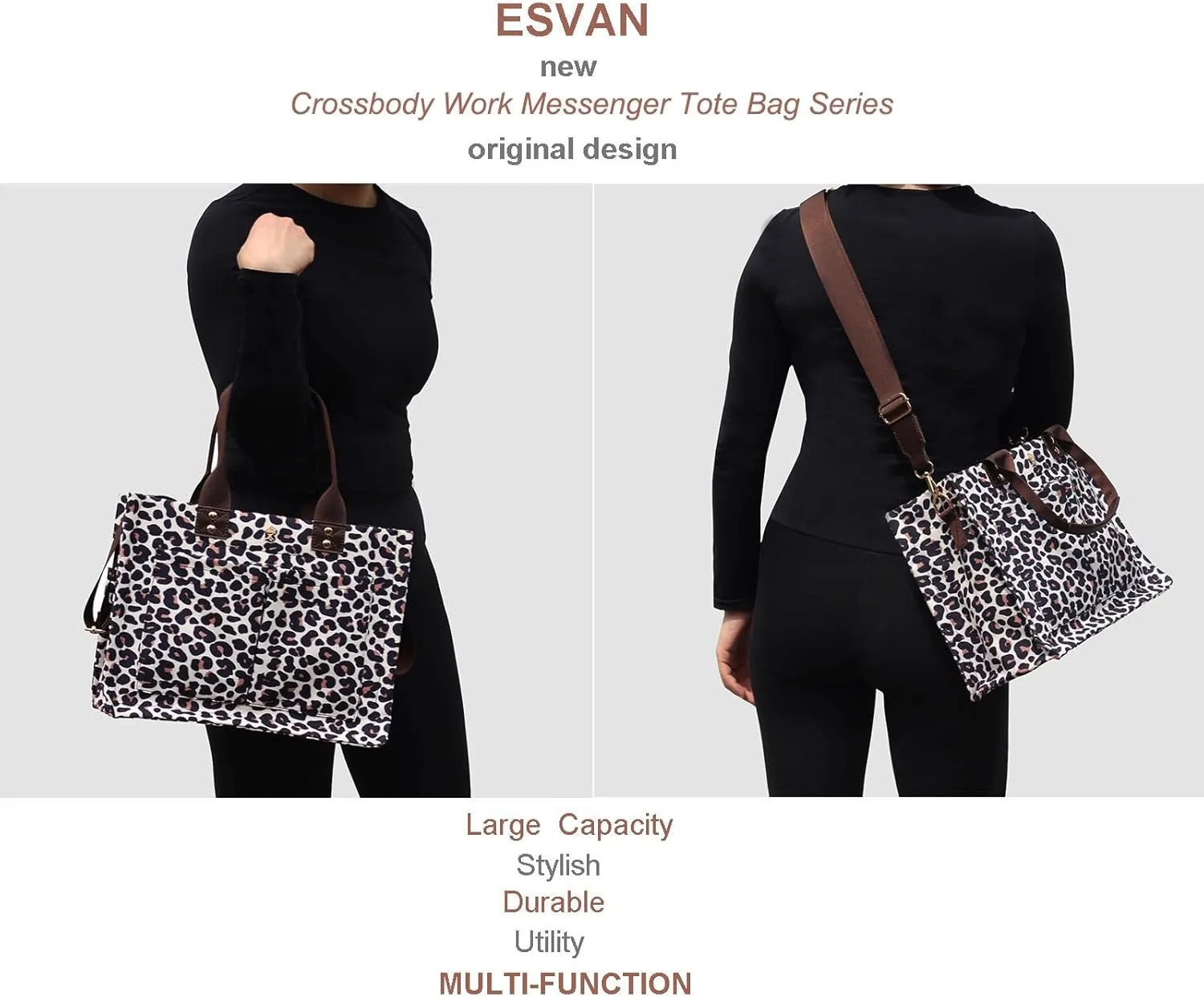 ESVAN Tote Bag for Women Purse Crossbody Bags for Work Diaper Travel Messenger Laptop Bag Handbags