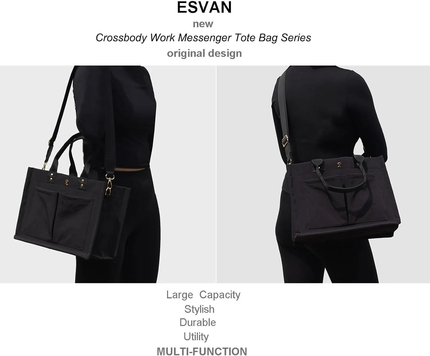 ESVAN Tote Bag for Women Purse Crossbody Bags for Work Diaper Travel Messenger Laptop Bag Handbags