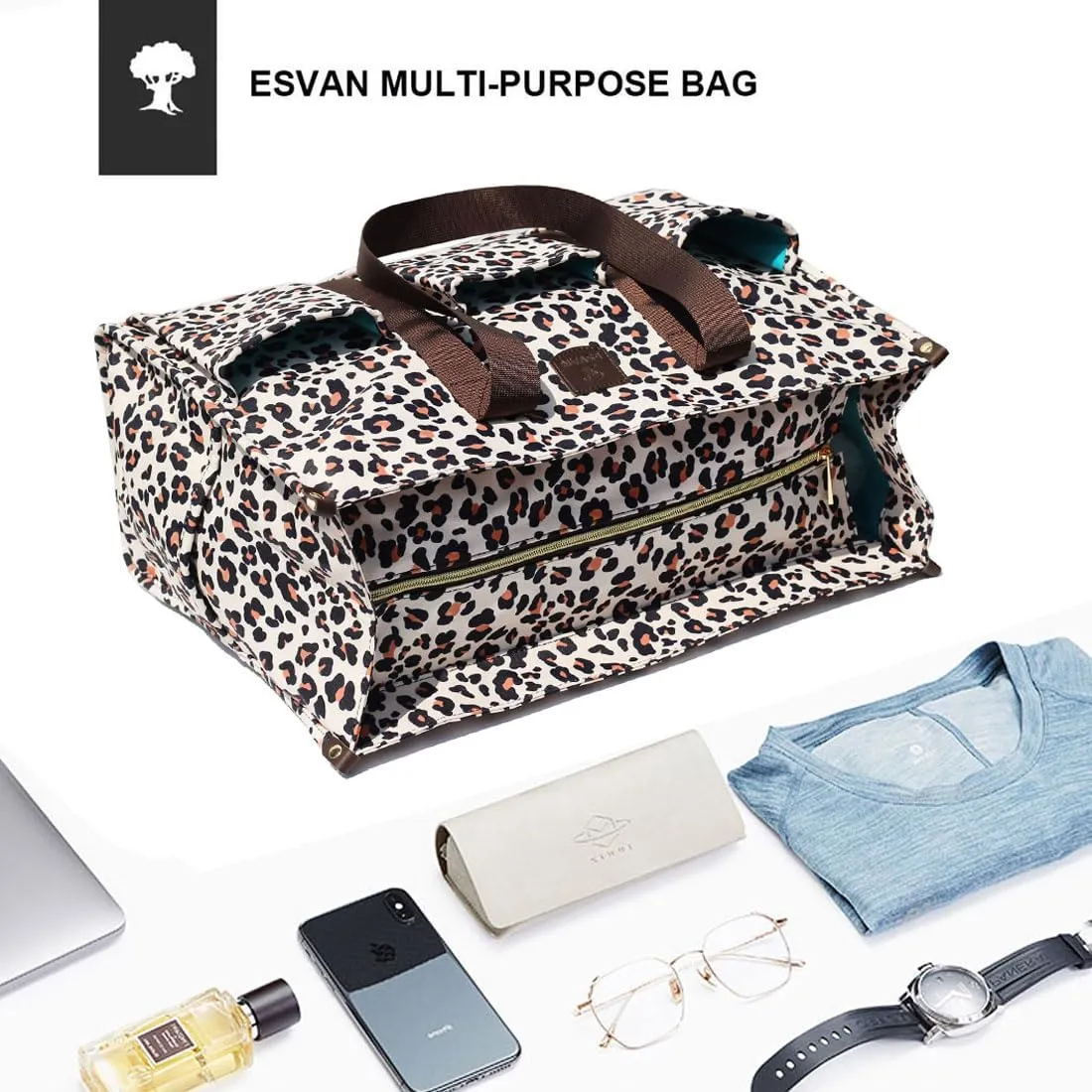 ESVAN Utility Tote Bag with Zip Top Waterproof Teacher Tote Bag for Teacher Work Women Beach