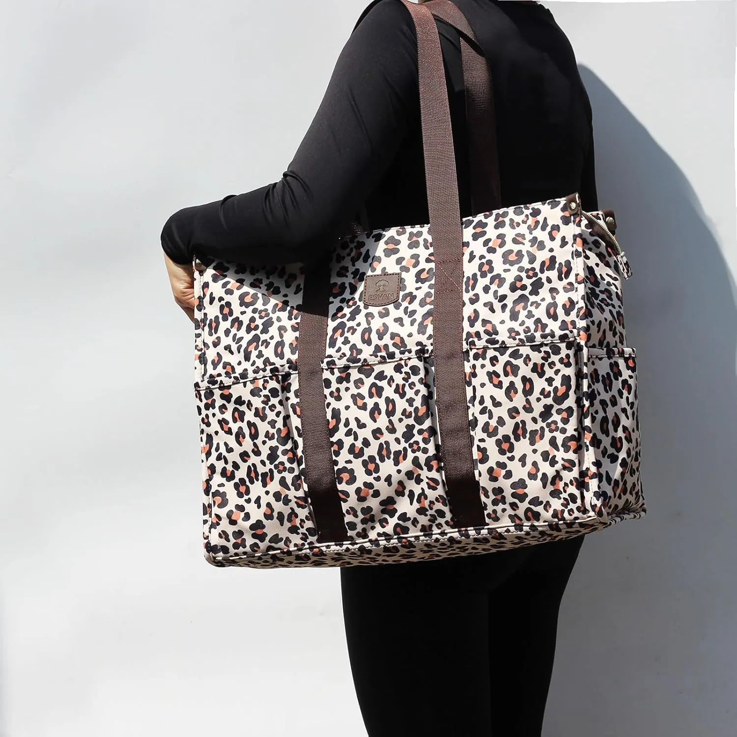 ESVAN Utility Tote Bag with Zip Top Waterproof Teacher Tote Bag for Teacher Work Women Beach