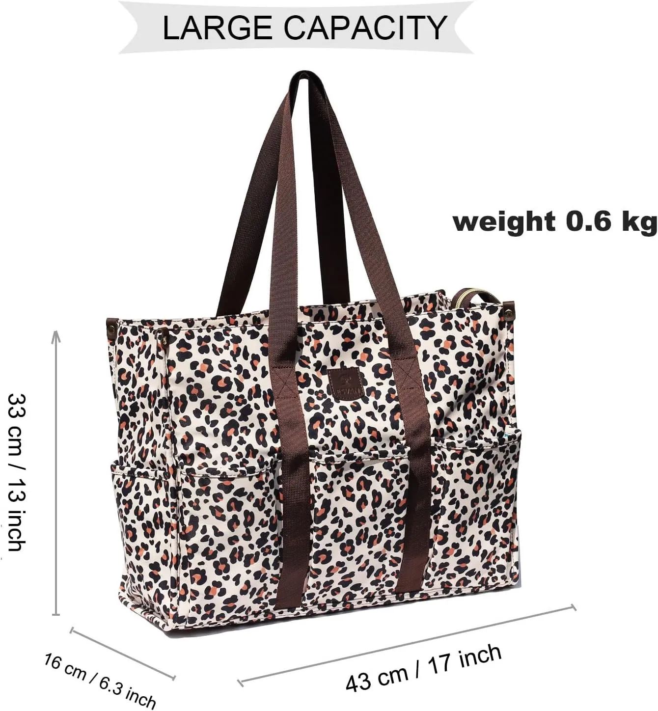 ESVAN Utility Tote Bag with Zip Top Waterproof Teacher Tote Bag for Teacher Work Women Beach
