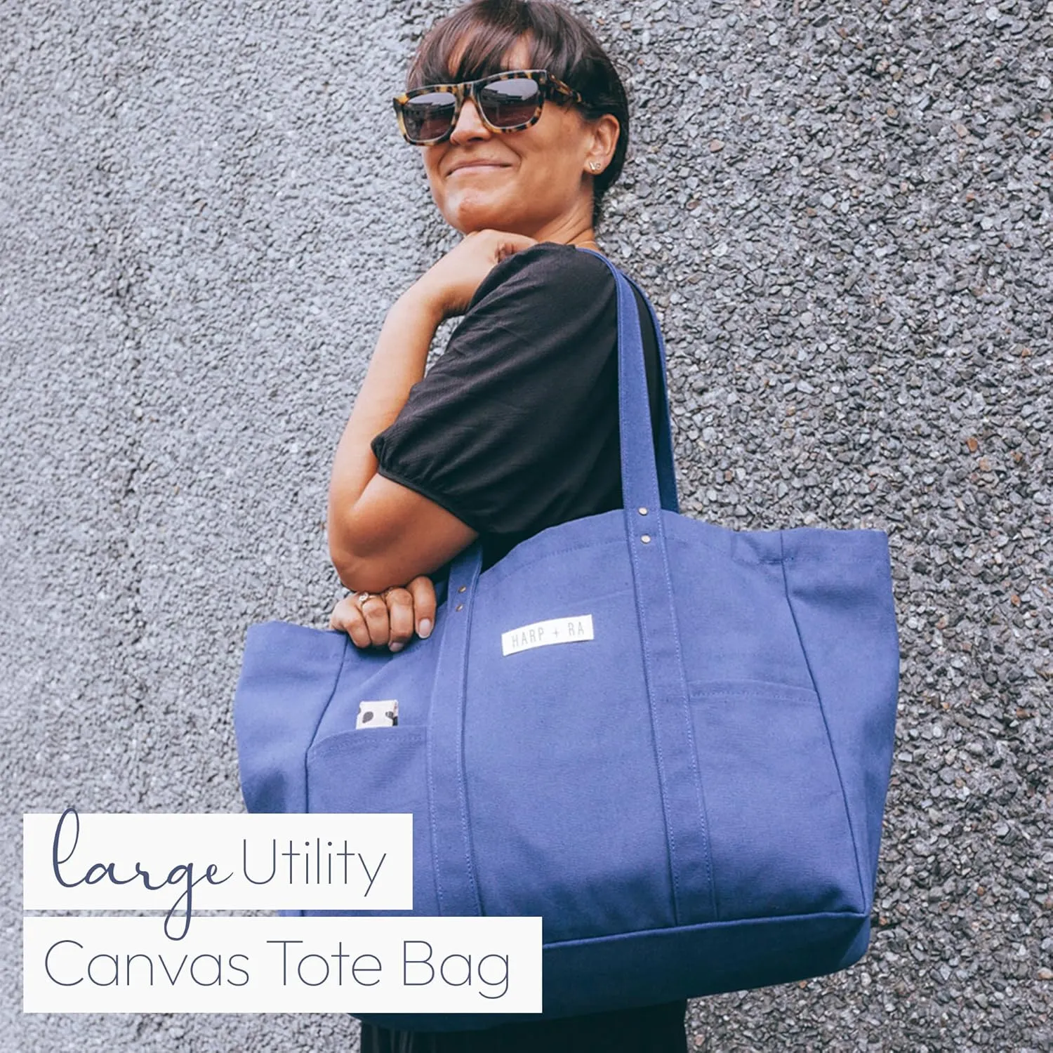 Extra Large Canvas Tote Bag - Utility with 2 Front Pockets and Laptop Sleeve, heavy duty everyday tote