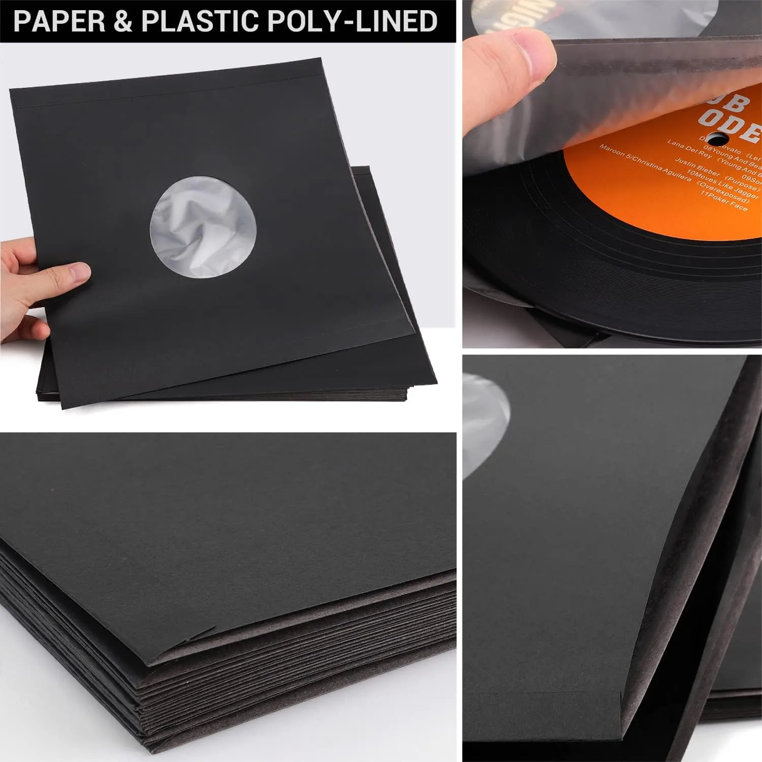 Facmogu 20 PCS 7 Inch Vinyl Paper & Poly Inner Sleeves, Medium Weight Vinyl LP Sleeves for Album Covers, Cardboard Record Covers