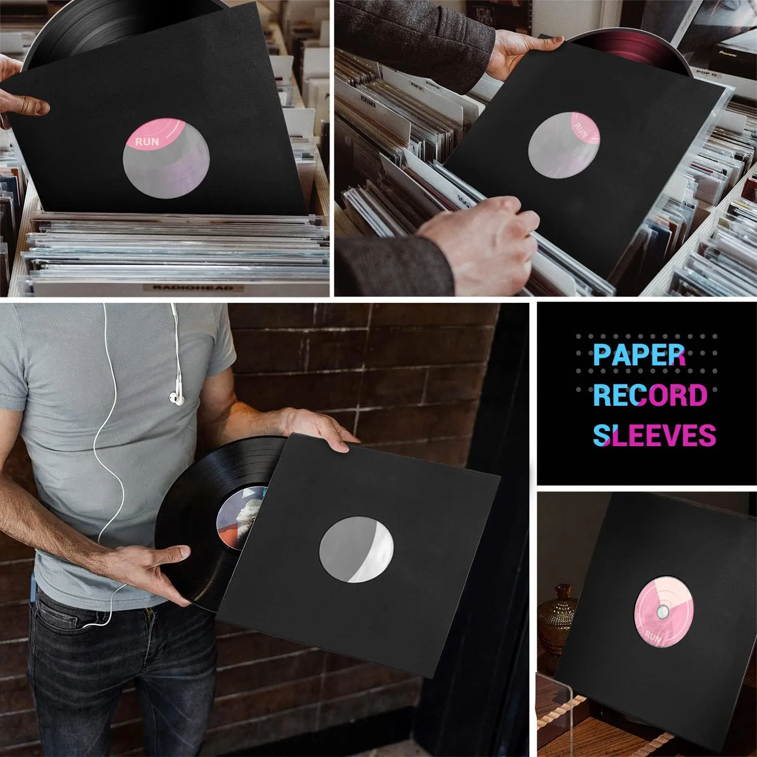 Facmogu 20 PCS 7 Inch Vinyl Paper & Poly Inner Sleeves, Medium Weight Vinyl LP Sleeves for Album Covers, Cardboard Record Covers