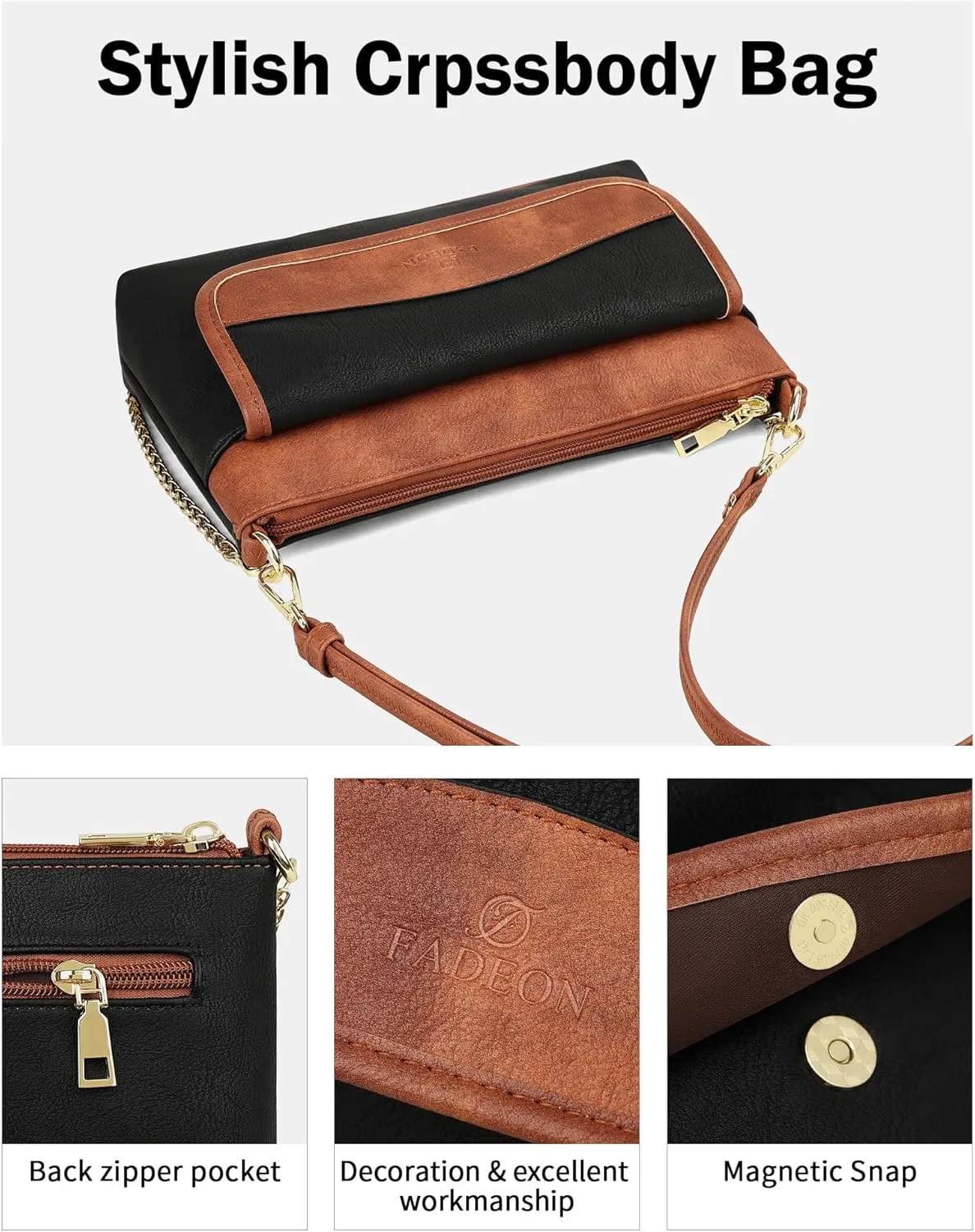 FADEON Wristlet Clutch Purses for Women,Vegan Leather Crossbody Bags Designer Women Wallet Purse with Chain Strap